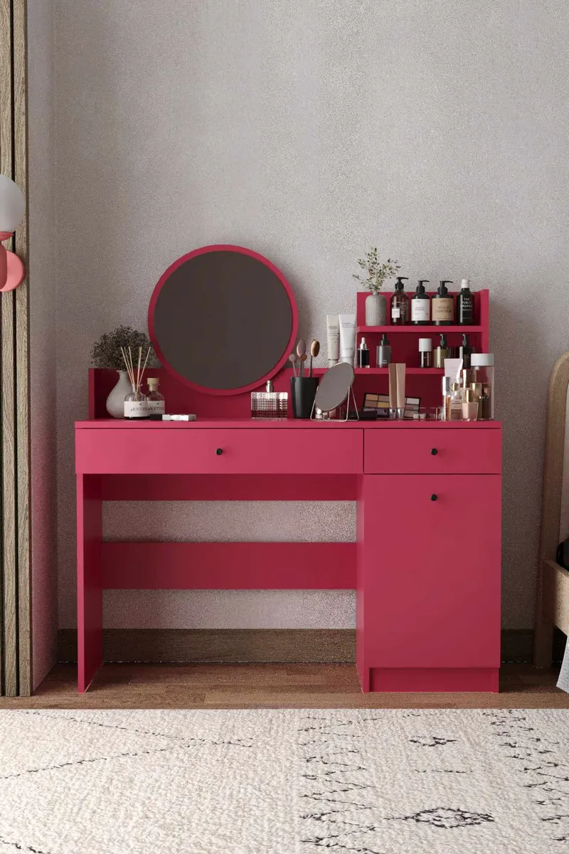 Fabrony Sminkbord med spegel 124 cm - Hallon - Möbler - Bord & matgrupp - Sminkbord & toalettbord