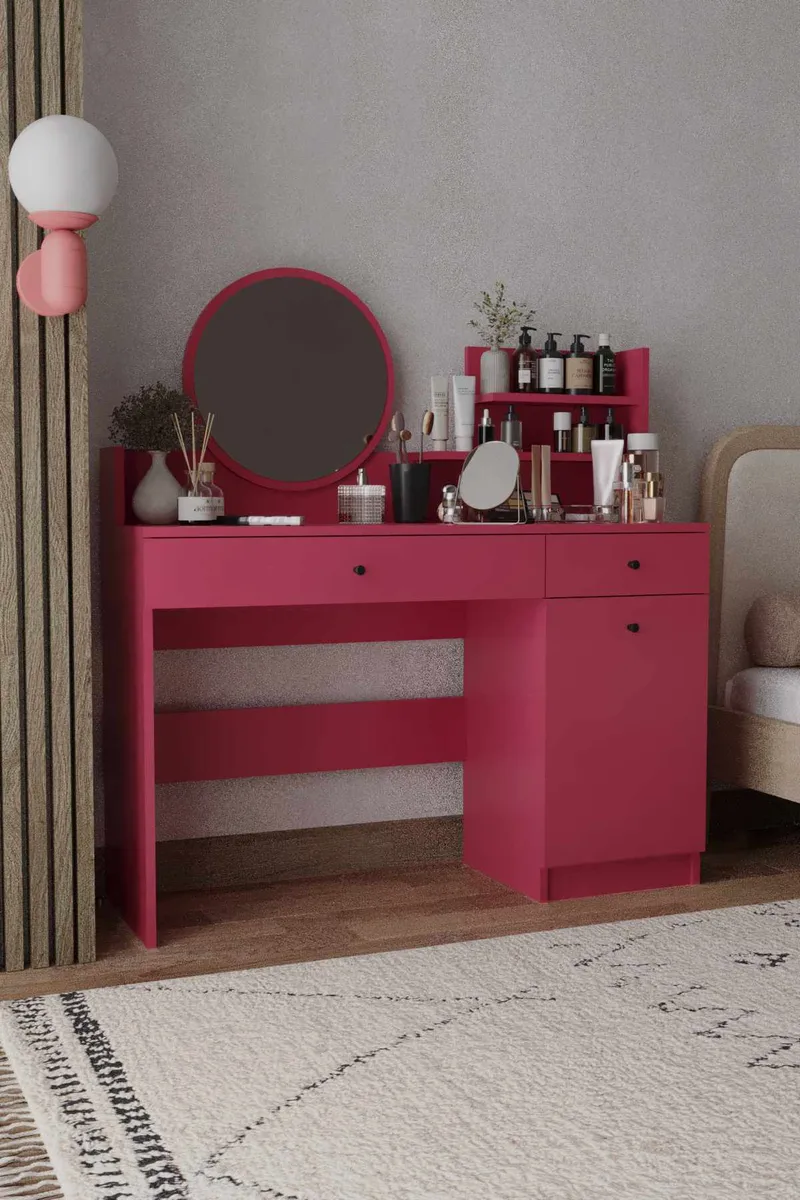 Fabrony Sminkbord med spegel 124 cm - Hallon - Möbler - Bord & matgrupp - Sminkbord & toalettbord