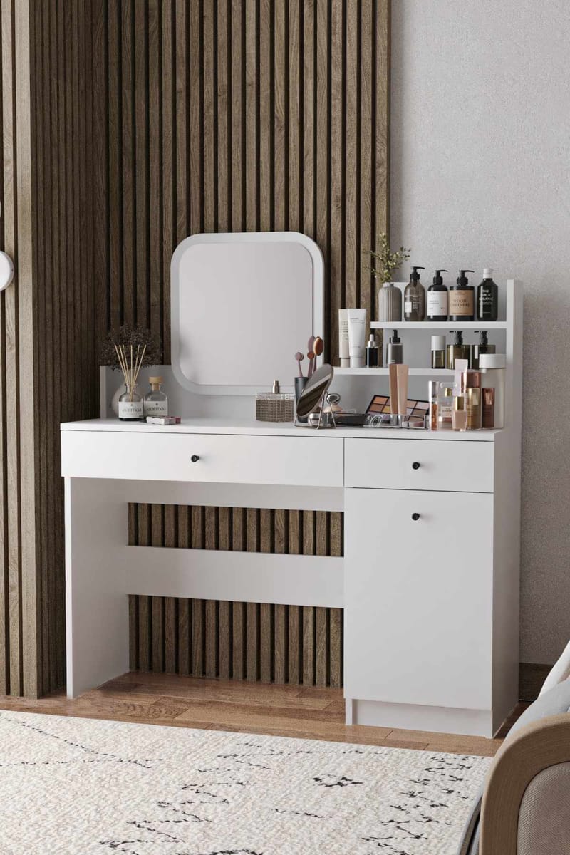 Fabrony Sminkbord med spegel 124 cm - Vit - Möbler - Bord & matgrupp - Sminkbord & toalettbord
