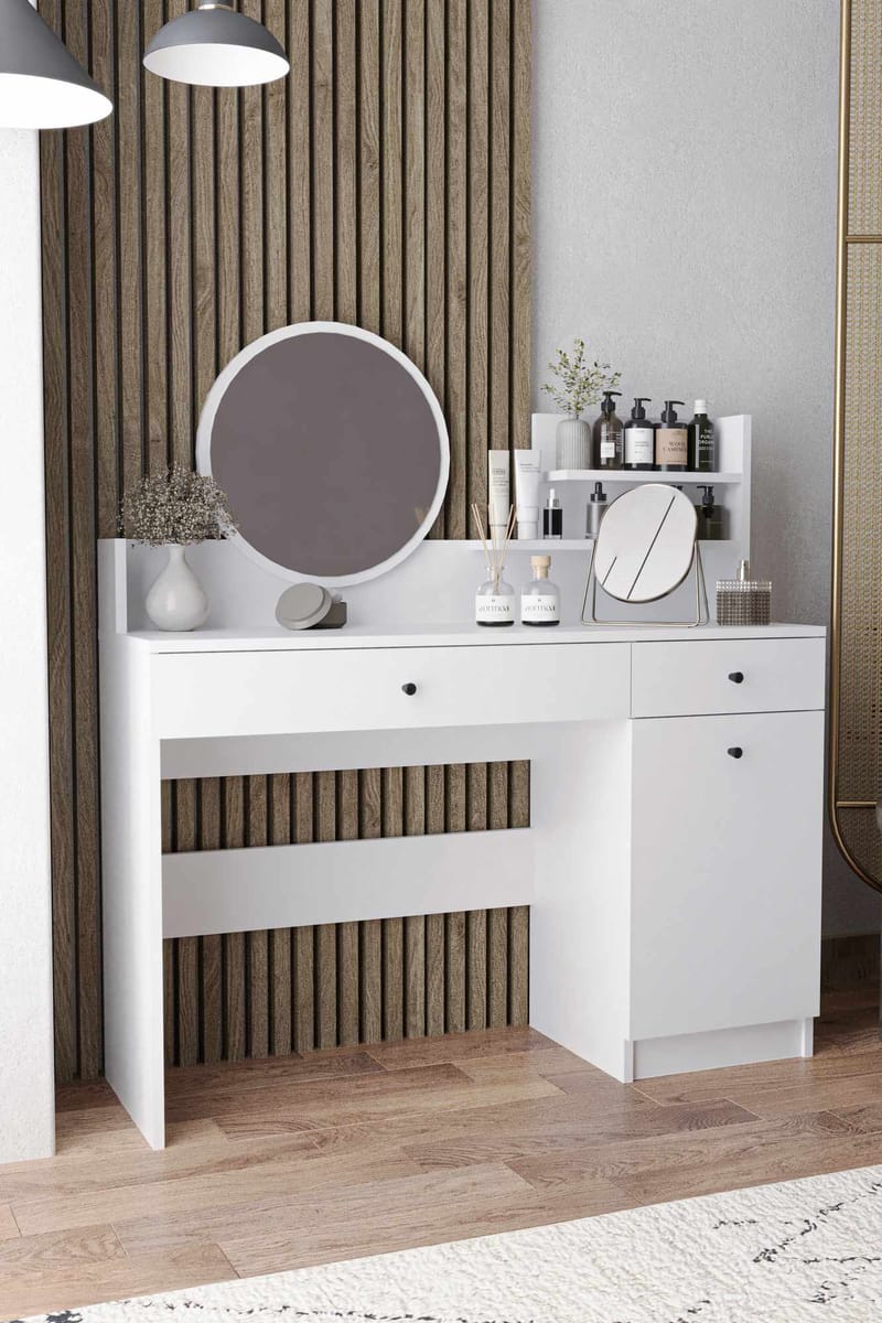 Fabrony Sminkbord med spegel 124 cm - Vit - Möbler - Bord & matgrupp - Sminkbord & toalettbord