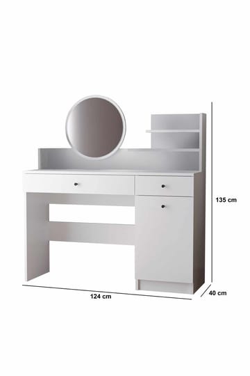 Fabrony Sminkbord med spegel 124 cm - Vit - Möbler - Bord & matgrupp - Sminkbord & toalettbord