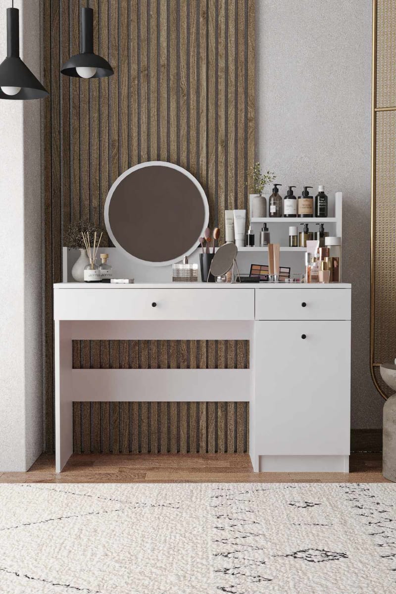 Fabrony Sminkbord med spegel 124 cm - Vit - Möbler - Bord & matgrupp - Sminkbord & toalettbord