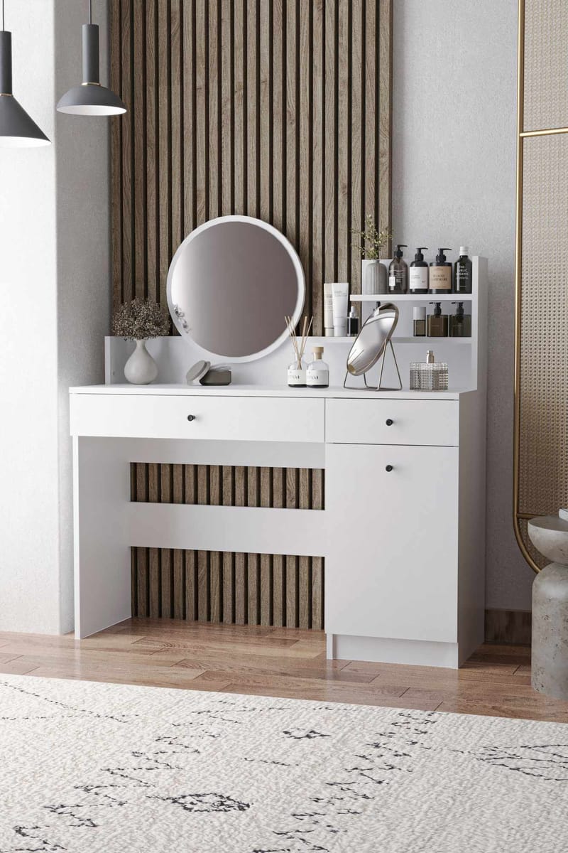 Fabrony Sminkbord med spegel 124 cm - Vit - Möbler - Bord & matgrupp - Sminkbord & toalettbord