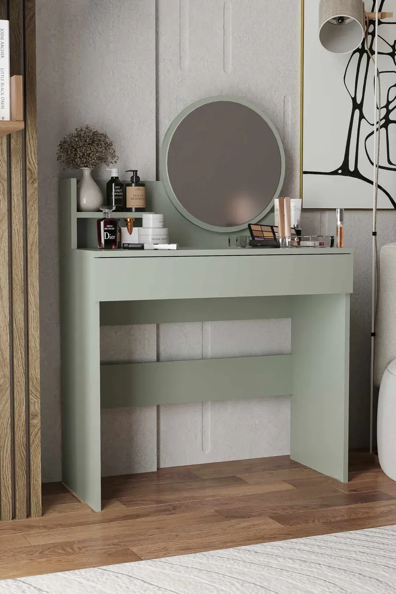 Fabrony Sminkbord med spegel 90 cm, Askgrön