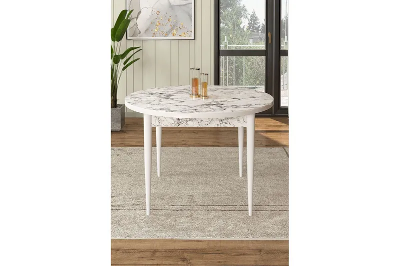 Farefax Matbord 90 cm Rund - Vit Marmor/Vit - Möbler - Bord & matgrupp - Matbord & köksbord