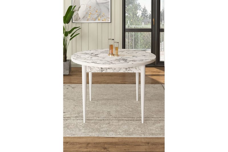 Farefax Matbord 90 cm Rund - Vit Marmor/Vit - Möbler - Bord & matgrupp - Matbord & köksbord