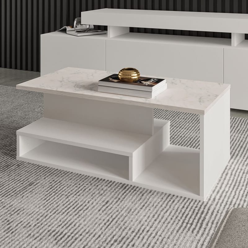 Fenlo Soffbord 90x35x44,8 cm - Vit marmor - Möbler - Bord & matgrupp - Soffbord