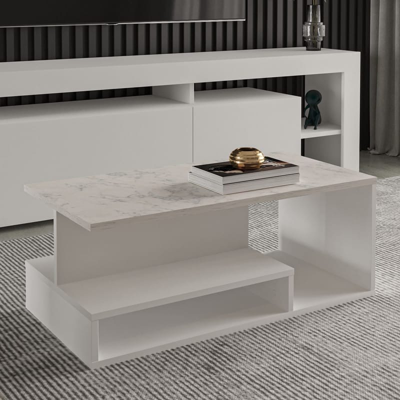 Fenlo Soffbord 90x35x44,8 cm - Vit marmor - Möbler - Bord & matgrupp - Soffbord