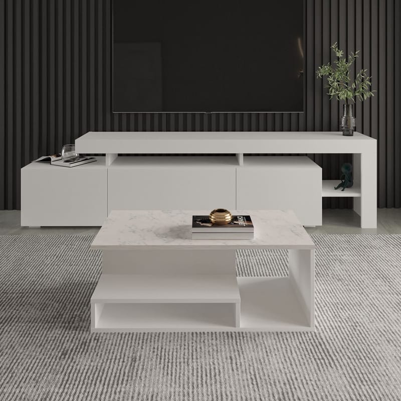 Fenlo Soffbord 90x35x44,8 cm - Vit marmor - Möbler - Bord & matgrupp - Soffbord