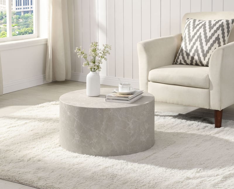 Fenova Rund Cylinder Soffbord 60 cm - Ljusgrå - Möbler - Bord & matgrupp - Marmorbord