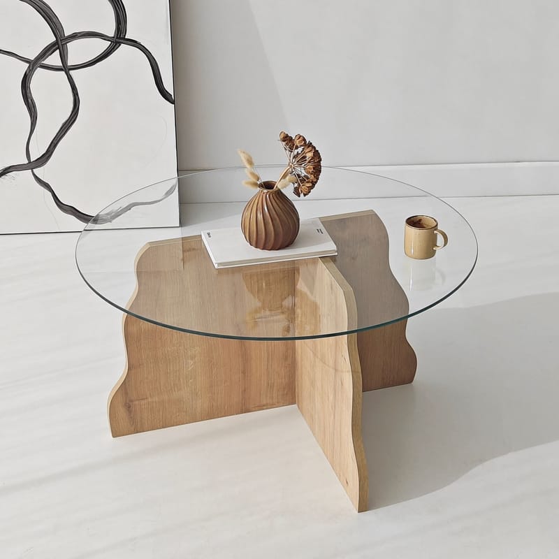 Fikret Soffbord 75 cm Rund Glas - Safir Ek Och Transparent - Möbler - Bord & matgrupp - Soffbord