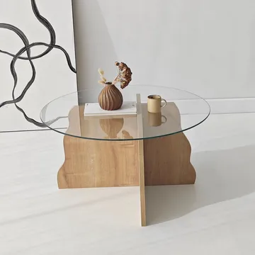 Fikret Soffbord 75 cm Rund Glas - Safir Ek Och Transparent - Möbler - Bord & matgrupp - Soffbord