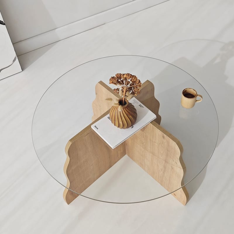 Fikret Soffbord 75 cm Rund Glas - Safir Ek Och Transparent - Möbler - Bord & matgrupp - Soffbord