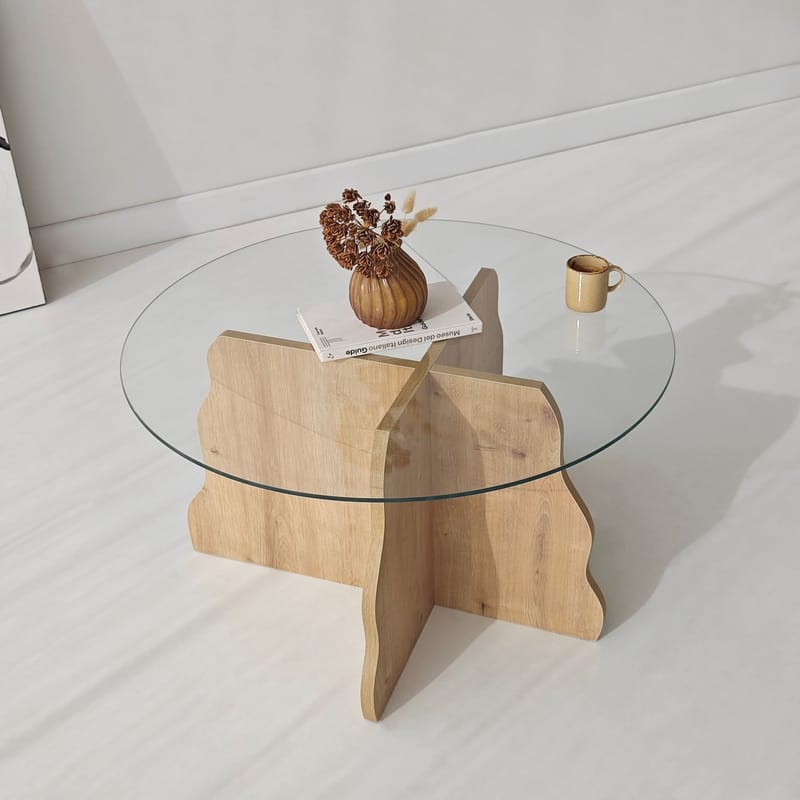 Fikret Soffbord 75 cm Rund Glas - Safir Ek Och Transparent - Möbler - Bord & matgrupp - Soffbord