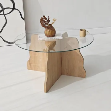 Fikret Soffbord 75 cm Rund Glas - Safir Ek Och Transparent - Möbler - Bord & matgrupp - Soffbord