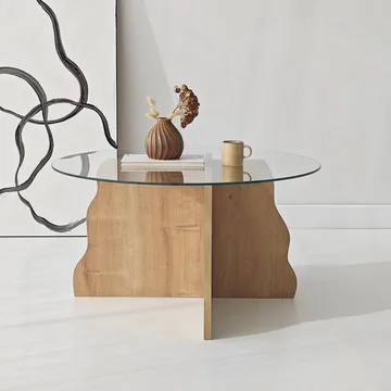 Fikret Soffbord 75 cm Rund Glas - Safir Ek Och Transparent - Möbler - Bord & matgrupp - Soffbord