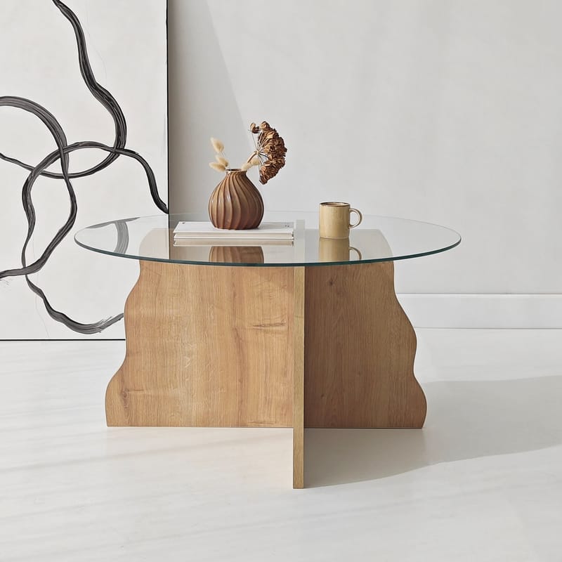 Fikret Soffbord 75 cm Rund Glas - Safir Ek Och Transparent - Möbler - Bord & matgrupp - Soffbord