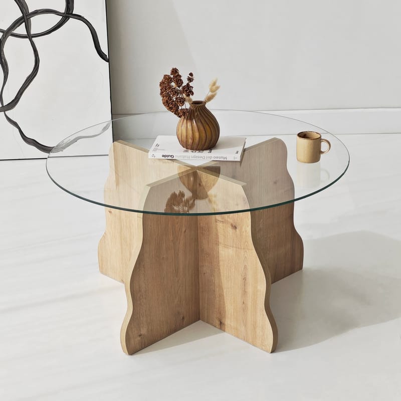 Fikret Soffbord 75 cm Rund Glas - Safir Ek Och Transparent - Möbler - Bord & matgrupp - Soffbord