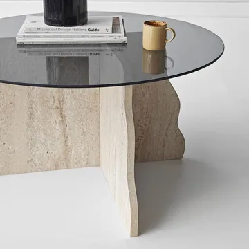 Fikret Soffbord 75 cm Rund Glas - Travertin Och Rökt - Möbler - Bord & matgrupp - Soffbord