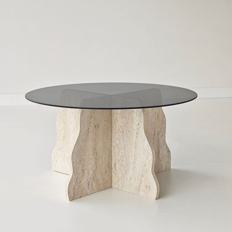 Fikret Soffbord 75 cm Rund Glas - Travertin Och Rökt - Möbler - Bord & matgrupp - Soffbord