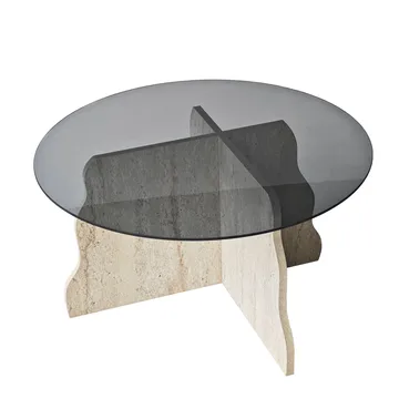 Fikret Soffbord 75 cm Rund Glas - Travertin Och Rökt - Möbler - Bord & matgrupp - Soffbord