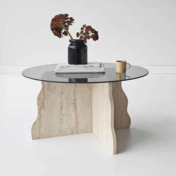 Fikret Soffbord 75 cm Rund Glas - Travertin Och Rökt - Möbler - Bord & matgrupp - Soffbord