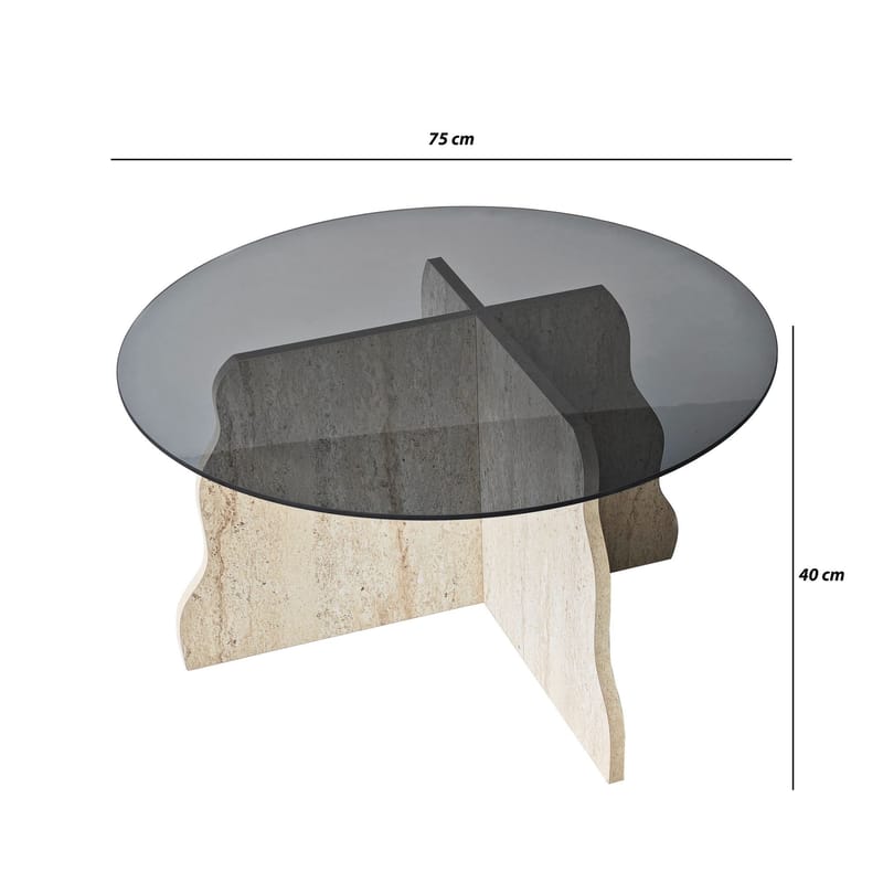 Fikret Soffbord 75 cm Rund Glas - Travertin Och Rökt - Möbler - Bord & matgrupp - Soffbord