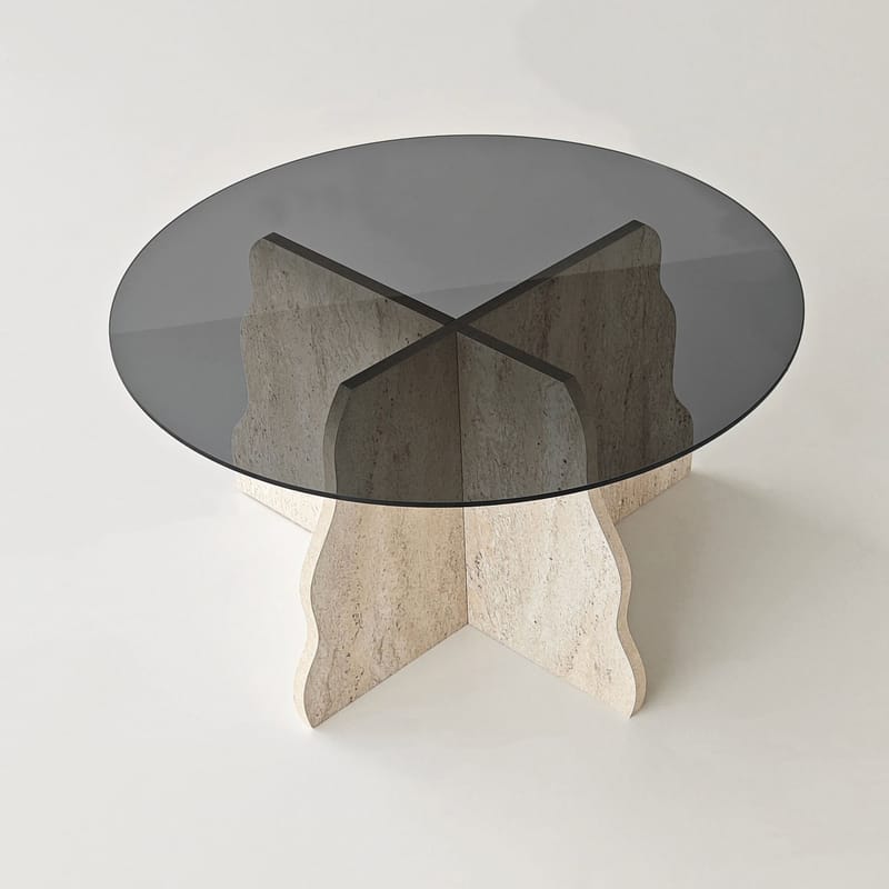 Fikret Soffbord 75 cm Rund Glas - Travertin Och Rökt - Möbler - Bord & matgrupp - Soffbord