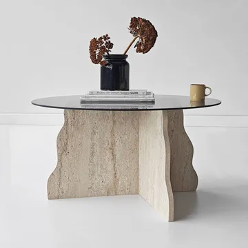Fikret Soffbord 75 cm Rund Glas - Travertin Och Rökt - Möbler - Bord & matgrupp - Soffbord
