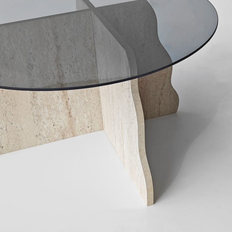 Fikret Soffbord 75 cm Rund Glas - Travertin Och Rökt - Möbler - Bord & matgrupp - Soffbord