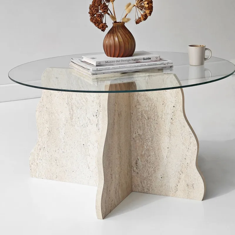 Fikret Soffbord 75 cm Rund Glas - Travertin Och Transparent - Möbler - Bord & matgrupp - Soffbord