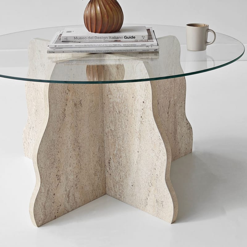 Fikret Soffbord 75 cm Rund Glas - Travertin Och Transparent - Möbler - Bord & matgrupp - Soffbord