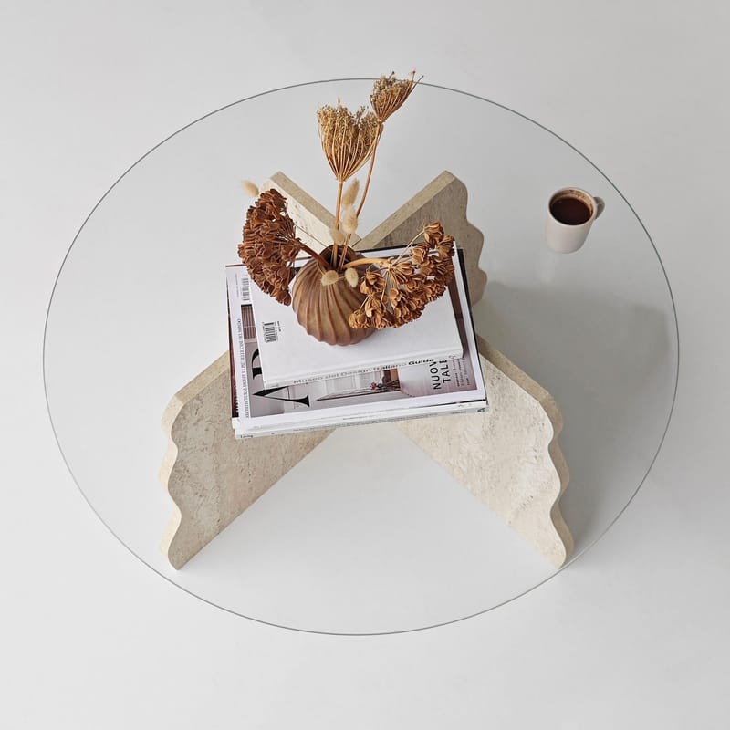 Fikret Soffbord 75 cm Rund Glas - Travertin Och Transparent - Möbler - Bord & matgrupp - Soffbord