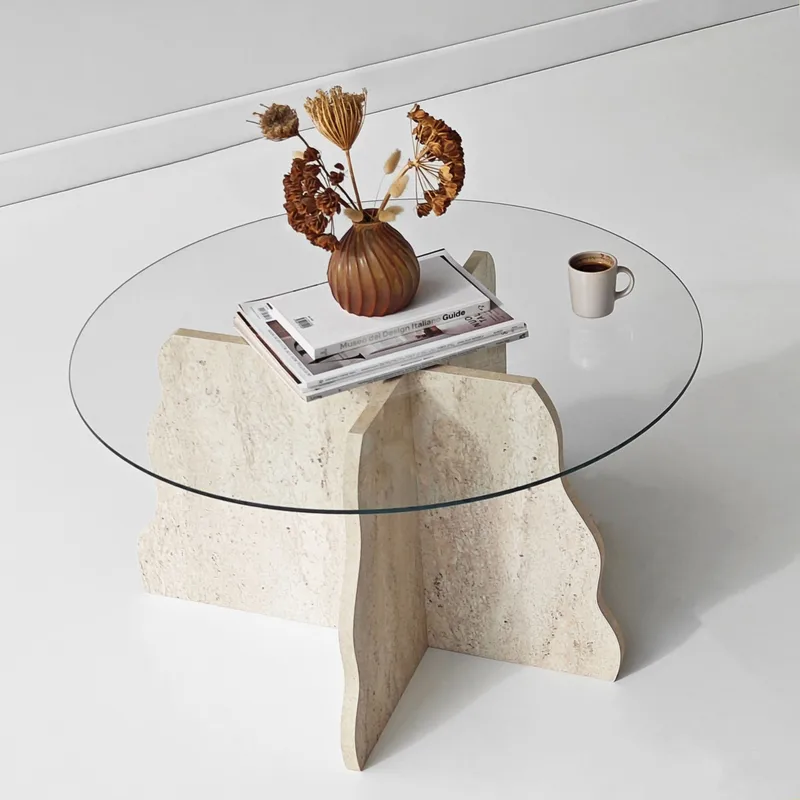 Fikret Soffbord 75 cm Rund Glas - Travertin Och Transparent - Möbler - Bord & matgrupp - Soffbord
