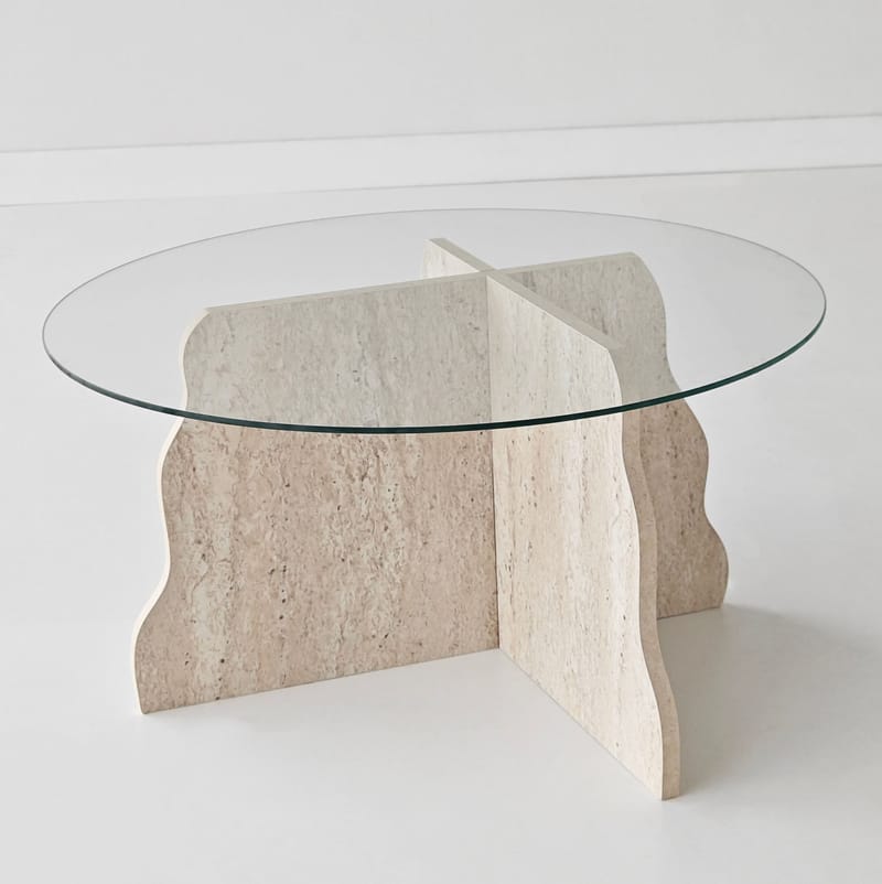 Fikret Soffbord 75 cm Rund Glas - Travertin Och Transparent - Möbler - Bord & matgrupp - Soffbord