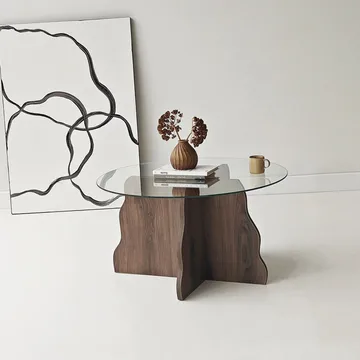 Fikret Soffbord 75 cm Rund Glas - Valnöt Och Transparent - Möbler - Bord & matgrupp - Soffbord