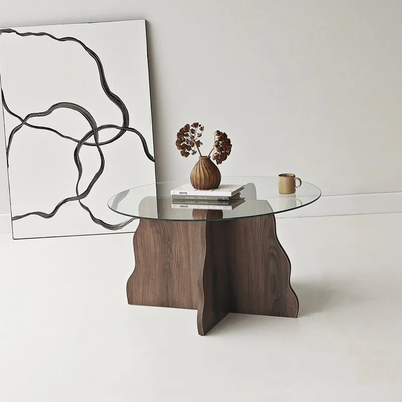 Fikret Soffbord 75 cm Rund Glas - Valnöt Och Transparent - Möbler - Bord & matgrupp - Soffbord