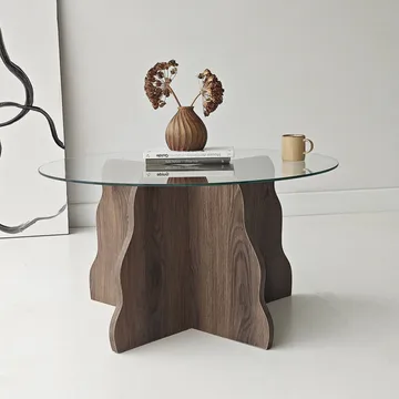 Fikret Soffbord 75 cm Rund Glas - Valnöt Och Transparent - Möbler - Bord & matgrupp - Soffbord