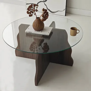 Fikret Soffbord 75 cm Rund Glas - Valnöt Och Transparent - Möbler - Bord & matgrupp - Soffbord