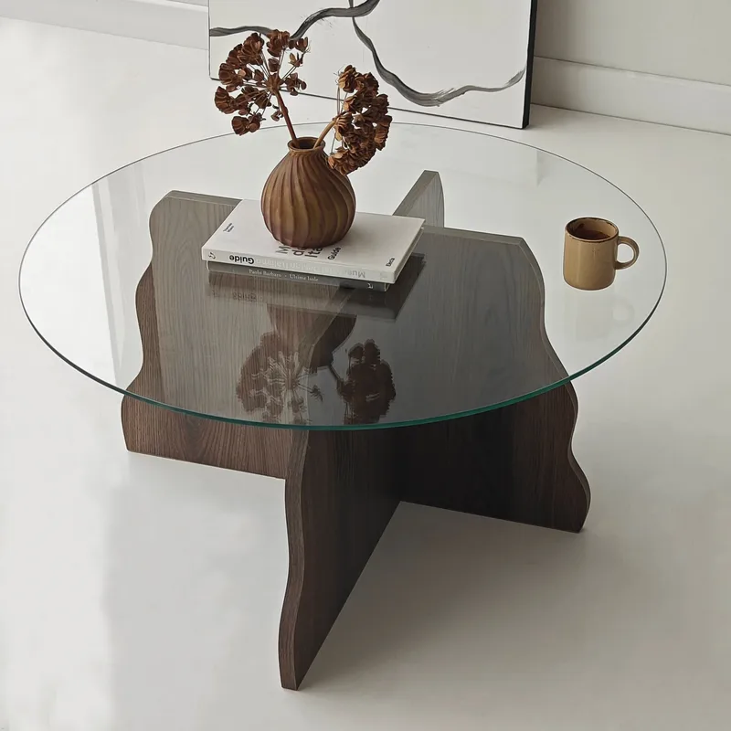Fikret Soffbord 75 cm Rund Glas - Valnöt Och Transparent - Möbler - Bord & matgrupp - Soffbord