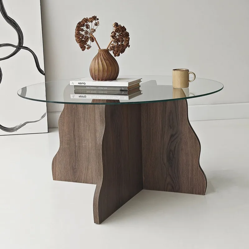 Fikret Soffbord 75 cm Rund Glas - Valnöt Och Transparent - Möbler - Bord & matgrupp - Soffbord