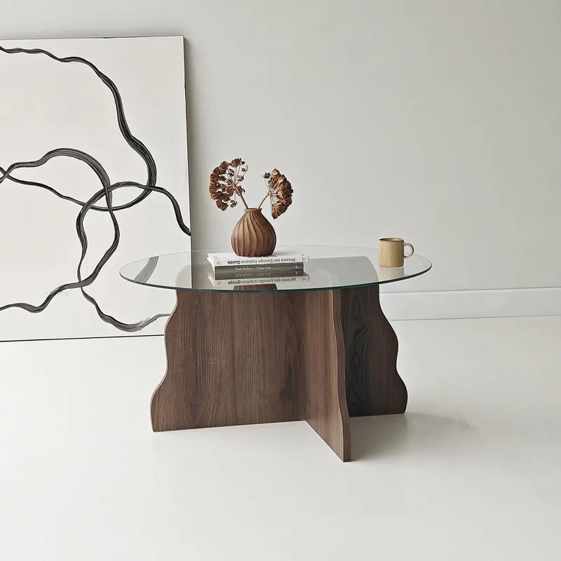 Fikret Soffbord 75 cm Rund Glas - Valnöt Och Transparent - Möbler - Bord & matgrupp - Soffbord