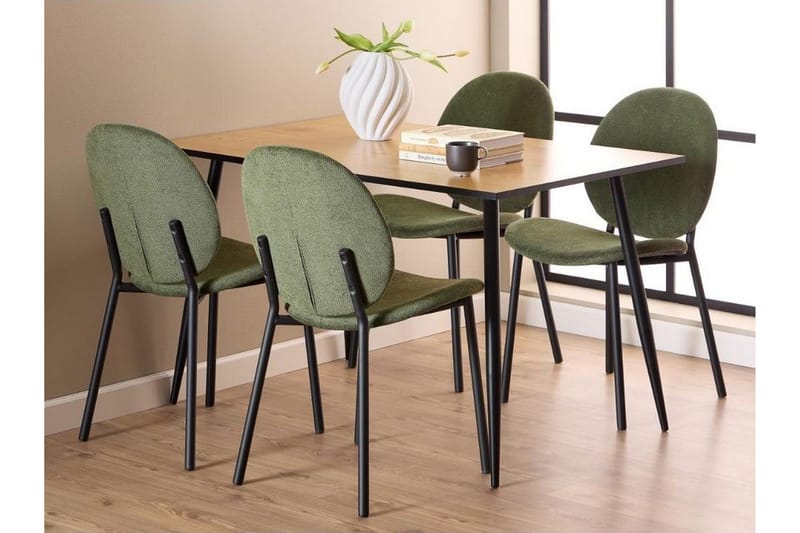 Finola Matgrupp 120 cm + 4 st Toroni Matstolar, Svart/Brun/Grön