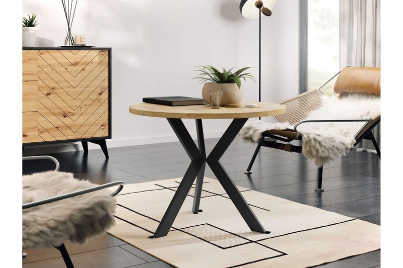Froma 65 cm Runt Soffbord med Korsade Ben i Mörkt Trä - Brun|Svart - Möbler - Bord & matgrupp - Soffbord