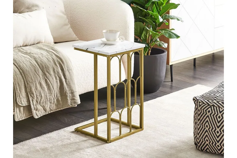 Fuller Rektangulärt Soffbord 30 cm i Marmor med Metallstativ - Vit - Möbler - Bord & matgrupp - Marmorbord