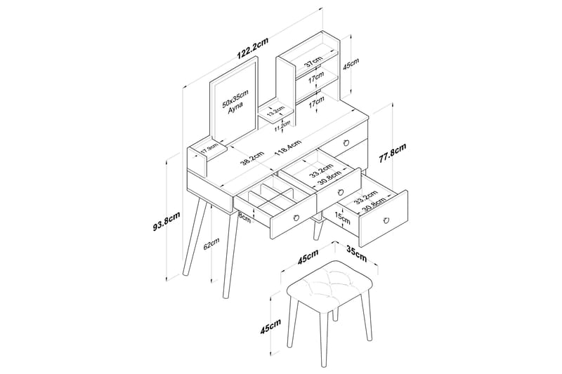 Fynnian Sminkbord 122,2 cm - Vit - Möbler - Bord & matgrupp - Sminkbord & toalettbord
