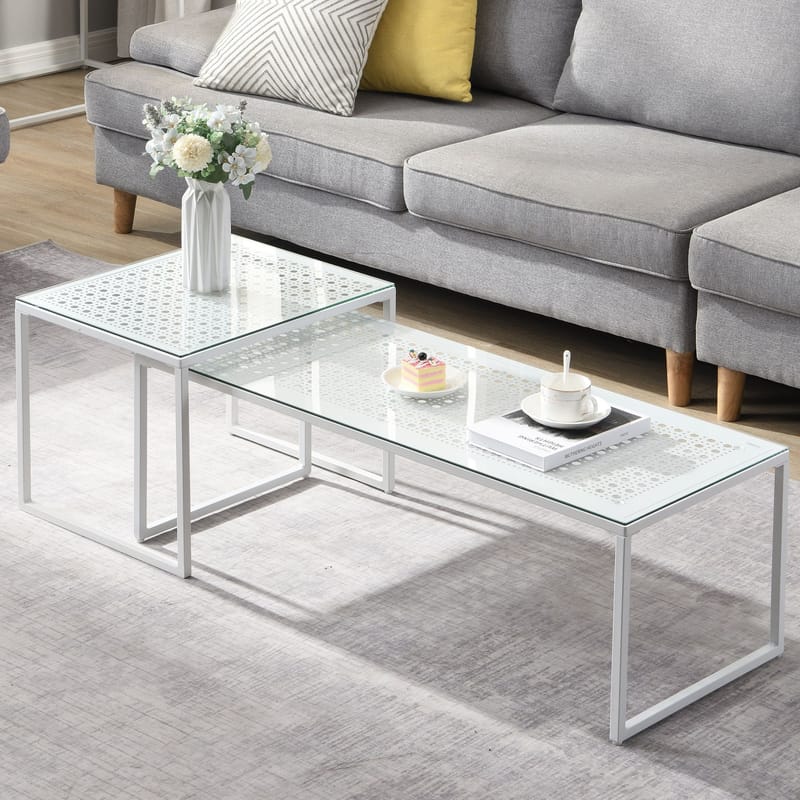 Galilo Satsbord 100 cm Set om 2 - Transparent och matt vit - Möbler - Bord & matgrupp - Soffbord