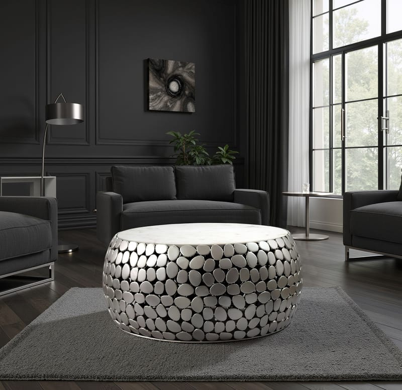 Galino Soffbord 66 cm - vit och silver - Möbler - Bord & matgrupp - Marmorbord