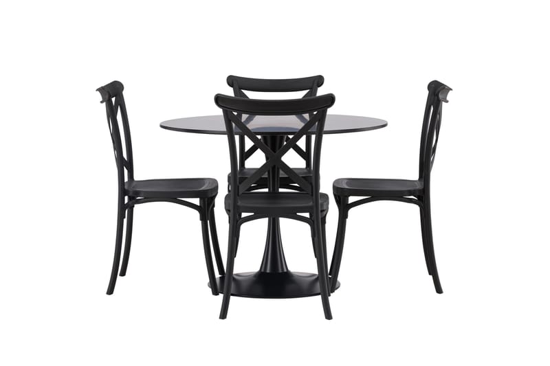 Glade Matgrupp 100 cm Rund med 4 Crosett stolar, Svart