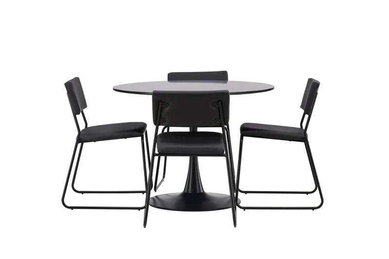 Glade Matgrupp 100 cm Rund med 4 Kenth Stolar, Svart